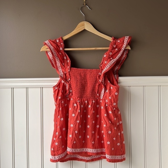 OLD NAVY Orange and White Embroidered Smocked Frilly Crop Top Size CS - Picture 6 of 7